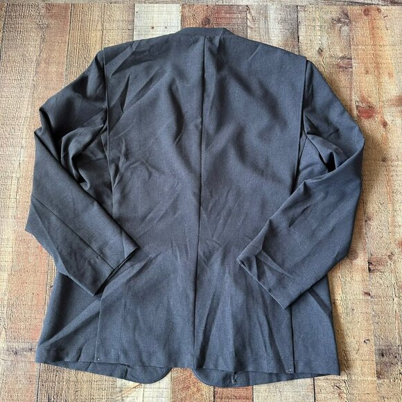 Mens Gray Mandarin Collar Blazer With Blue Trim & Button Details Size L - Picture 5 of 6